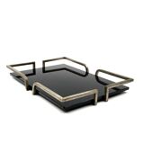 Hollywood regency black glass tray, France 1970s
