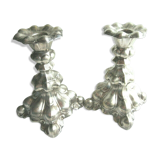 2 silver metal candlesticks, Louis XV style, 1900 era