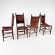 Set of 4 Pine and Leather Dining Chairs, 1970s