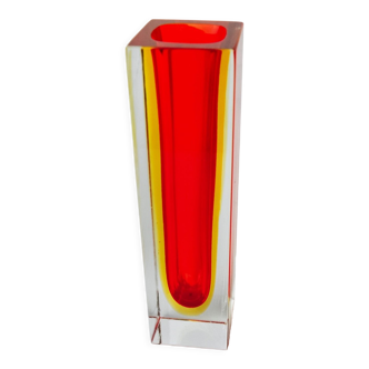 Red and yellow cubic Sommerso vase by Seguso, Murano, Italy, 1970