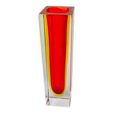 Red and yellow cubic Sommerso vase by Seguso, Murano, Italy, 1970
