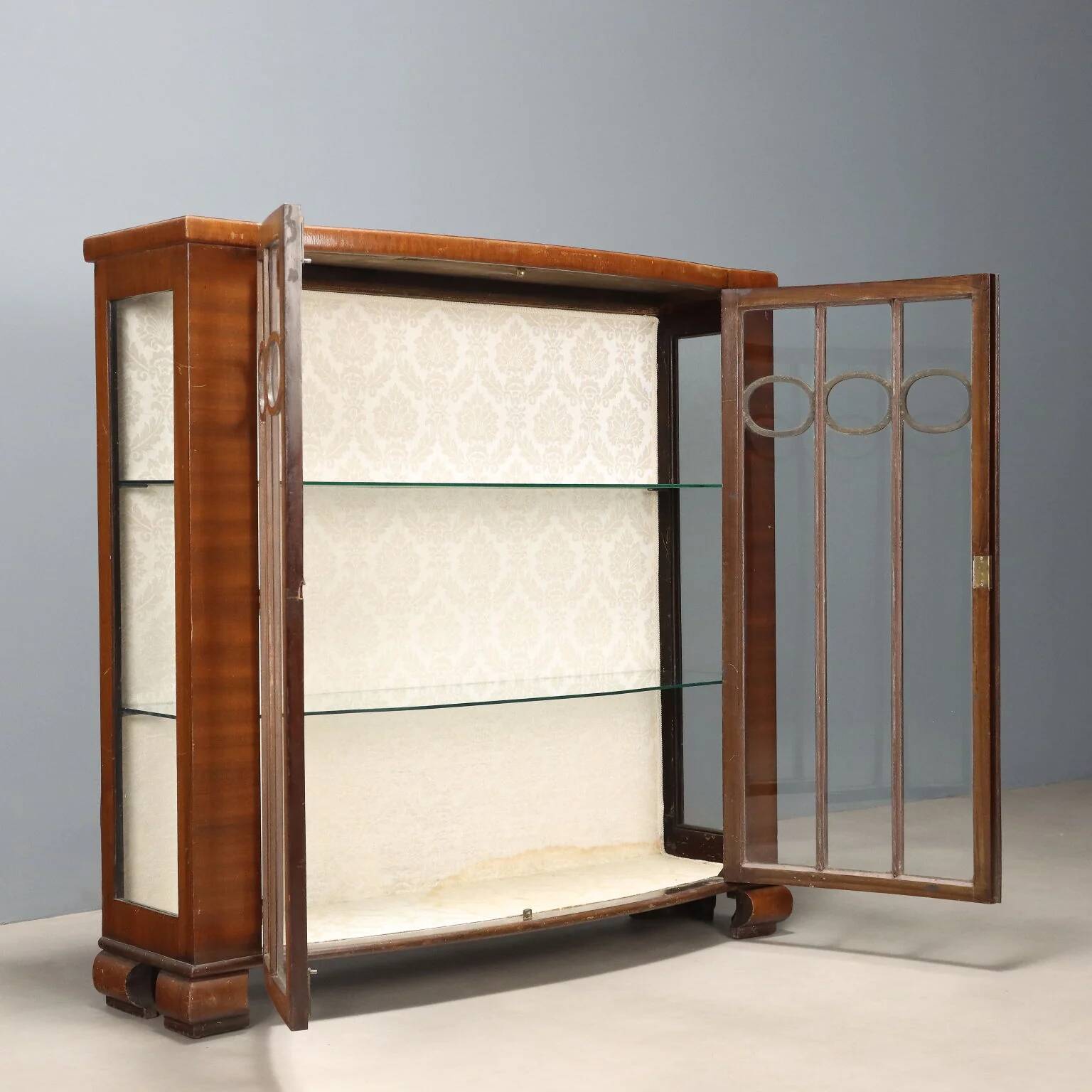 Antique Art Deco display cabinet in mahogany veneer, Italy, 20th century