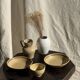 Small vintage yellow terracotta bowl with a handmade pedestal H8 D12
