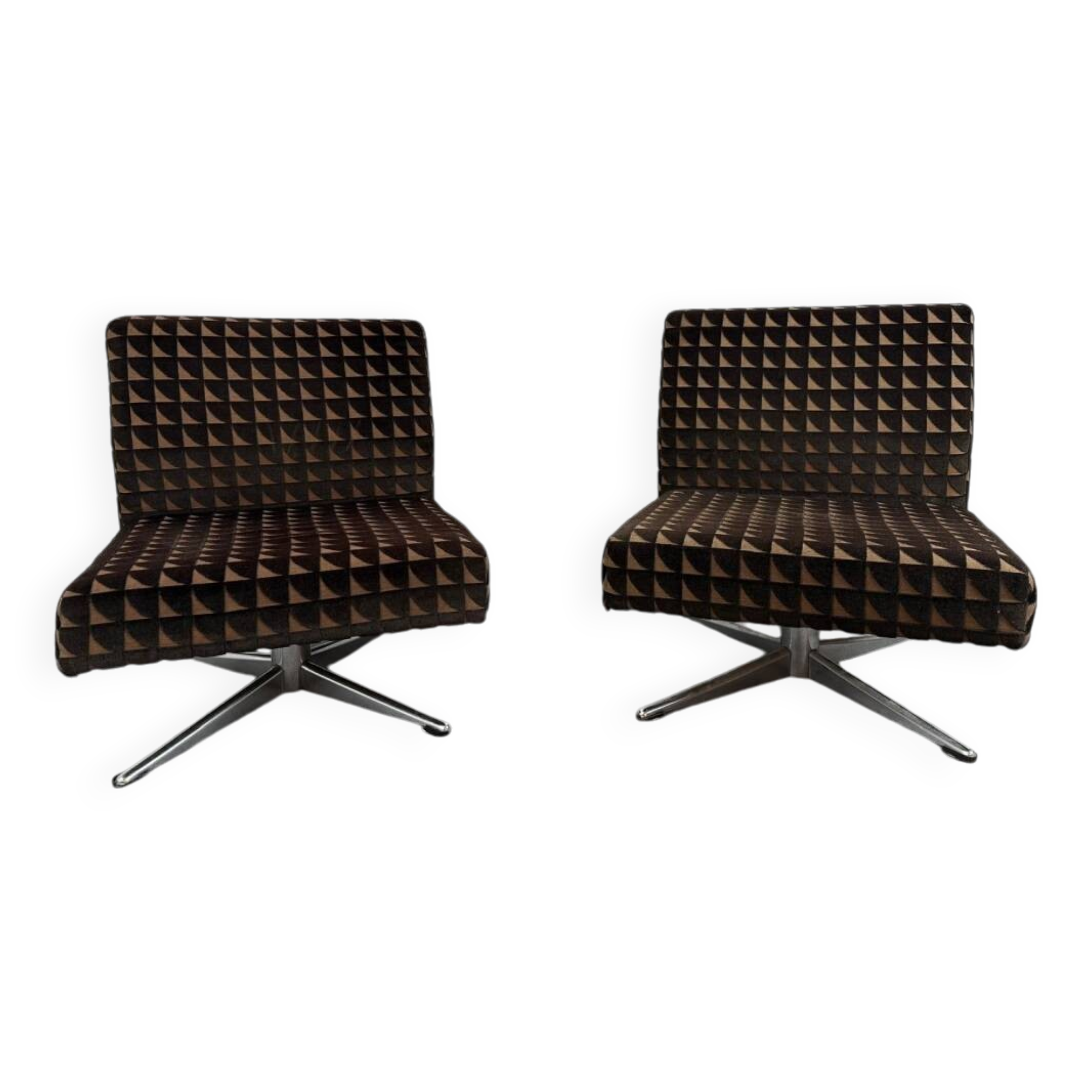 Pair of fabric and chrome steel armchairs, 1960s