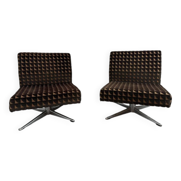 Pair of fabric and chrome steel armchairs, 1960s