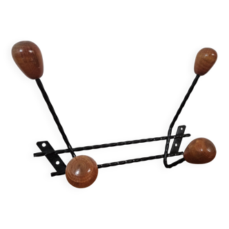 Vintage wall coat rack - Varnished wooden coat rack