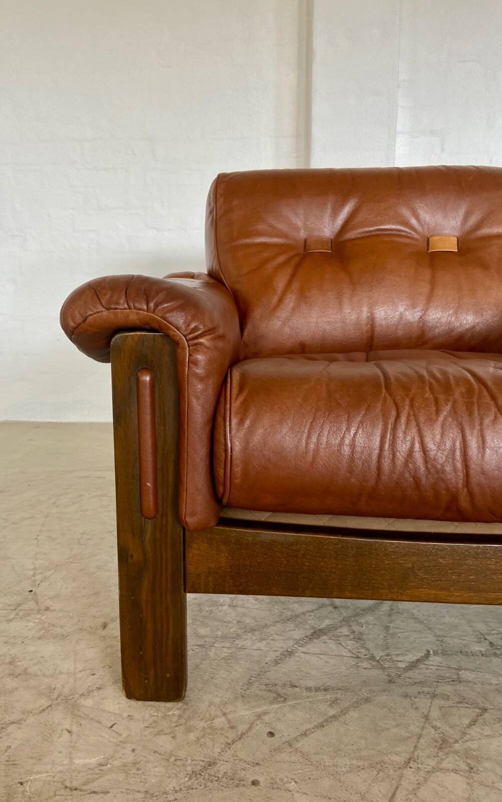 Mid-century vintage Scandinavian leather lounge chair in cognac brown leather