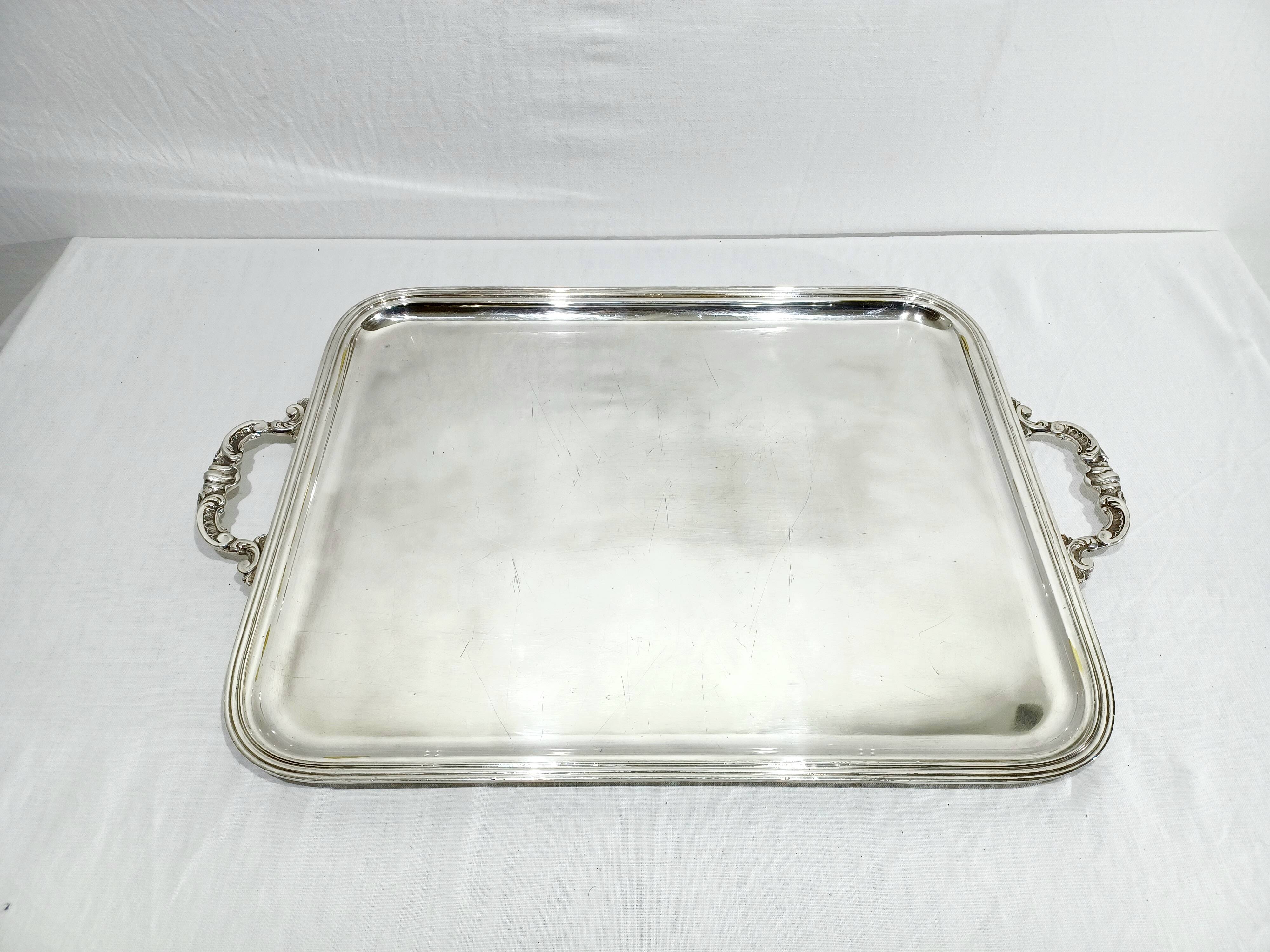Silver-plated tray with handles