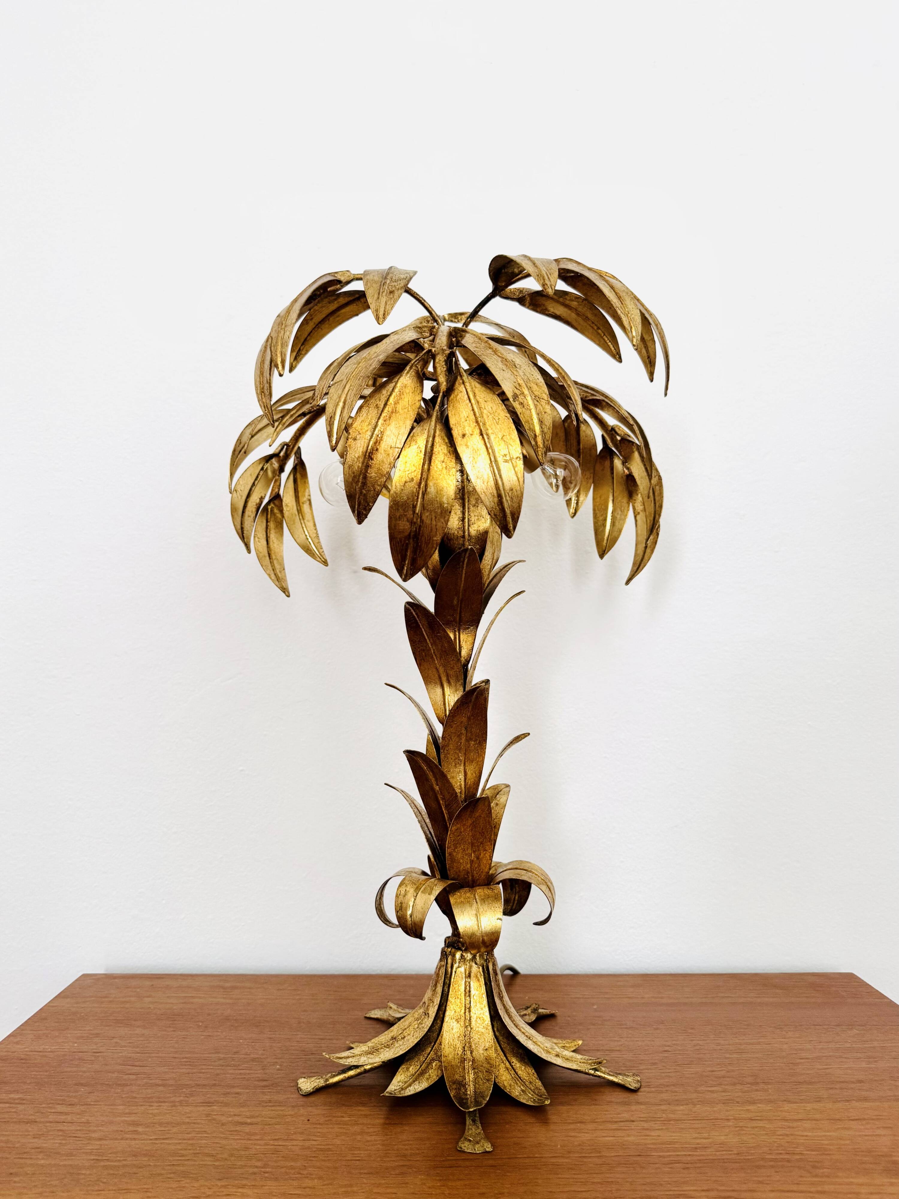Gilded Italian Hollywood Regency Palm Tree Table Lamp by Hans Kögl