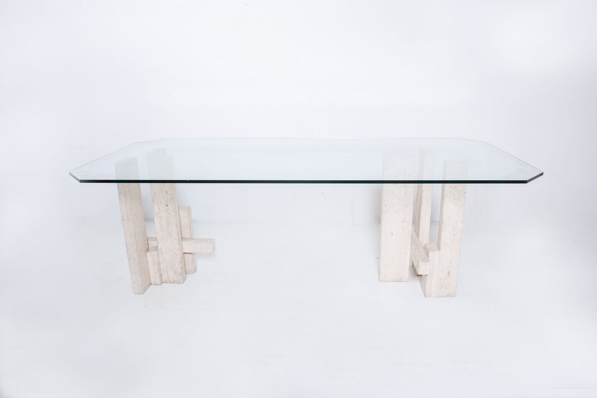 Rare architectural travertine table by Willy Ballez
