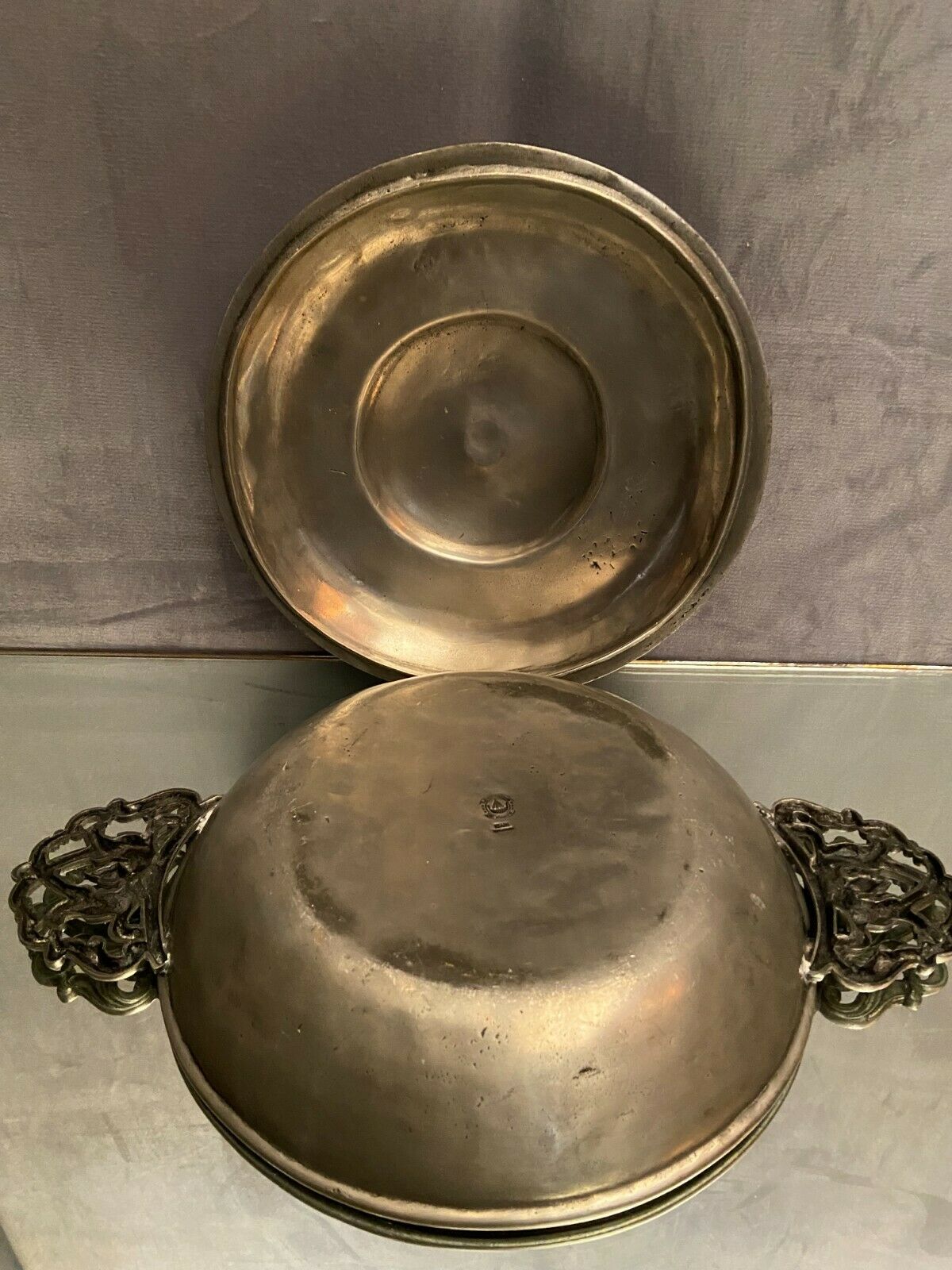 Renaissance style pewter eared vegetable