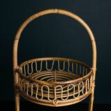 Vintage round service trolley in bamboo and rattan, 1960s