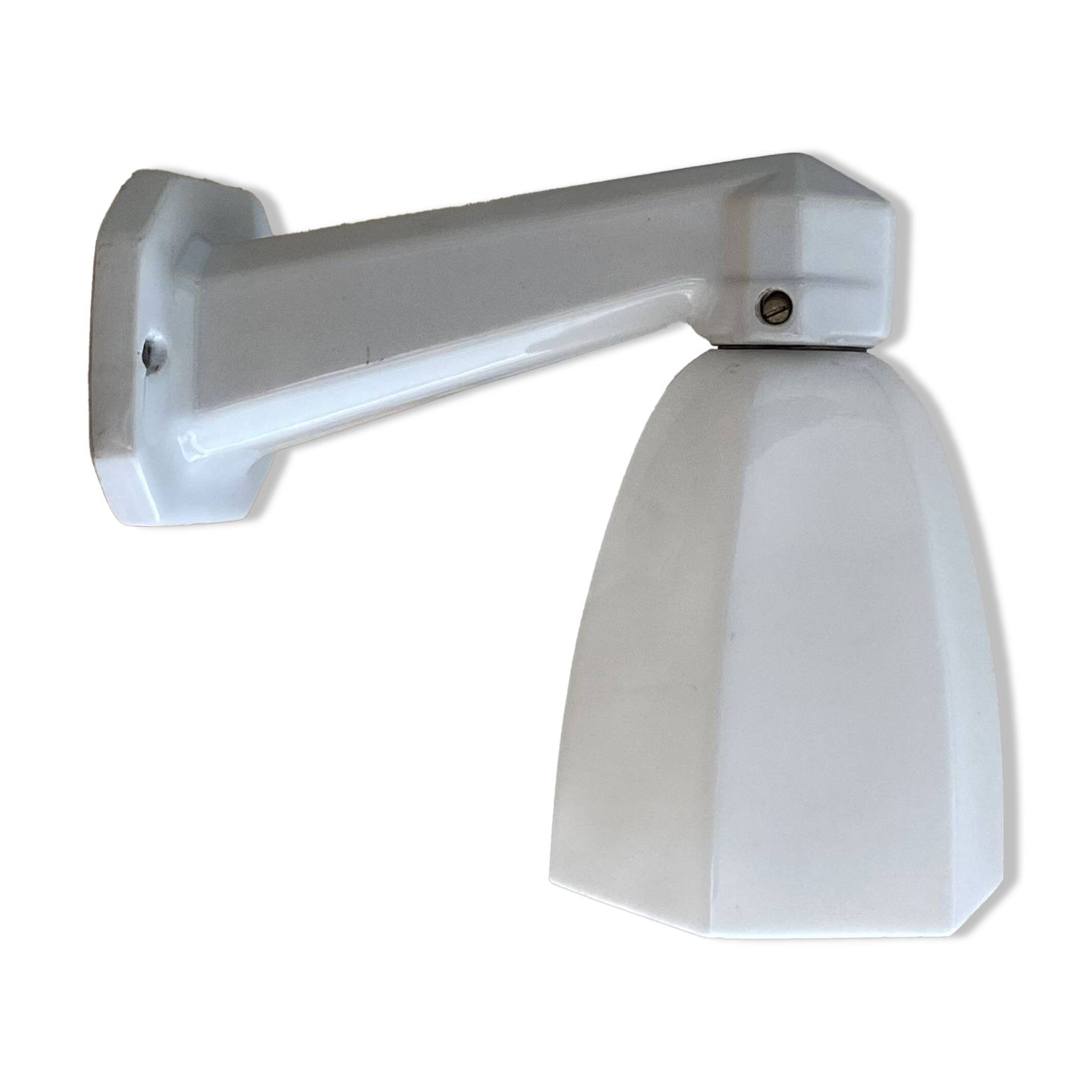 Swan neck wall lamp in porcelain ceramic and tulip in white opaline glass