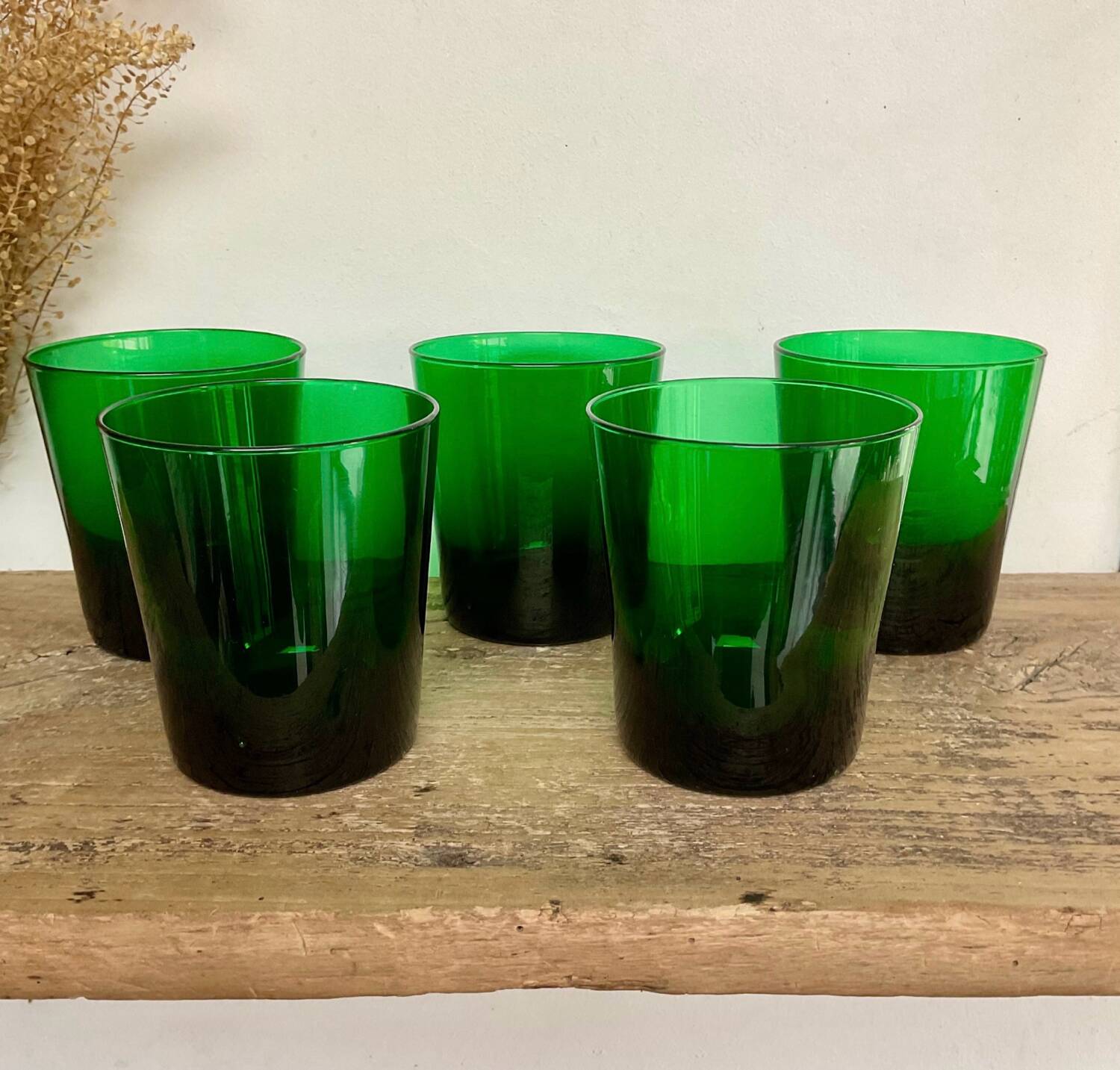 5 grands verres verts vintage