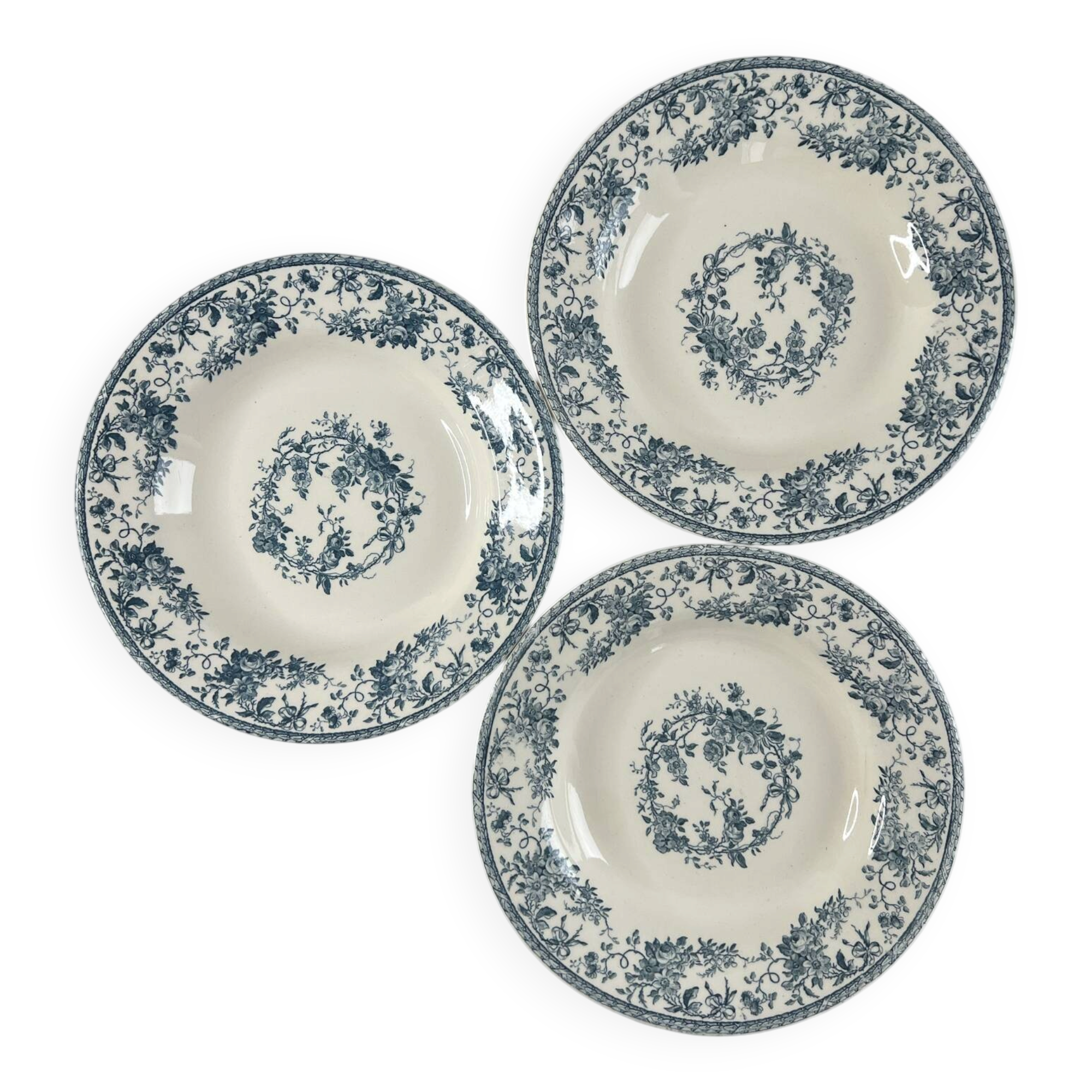 Ironstone gien 1875 bouquet of roses collection - hollow lot of 3