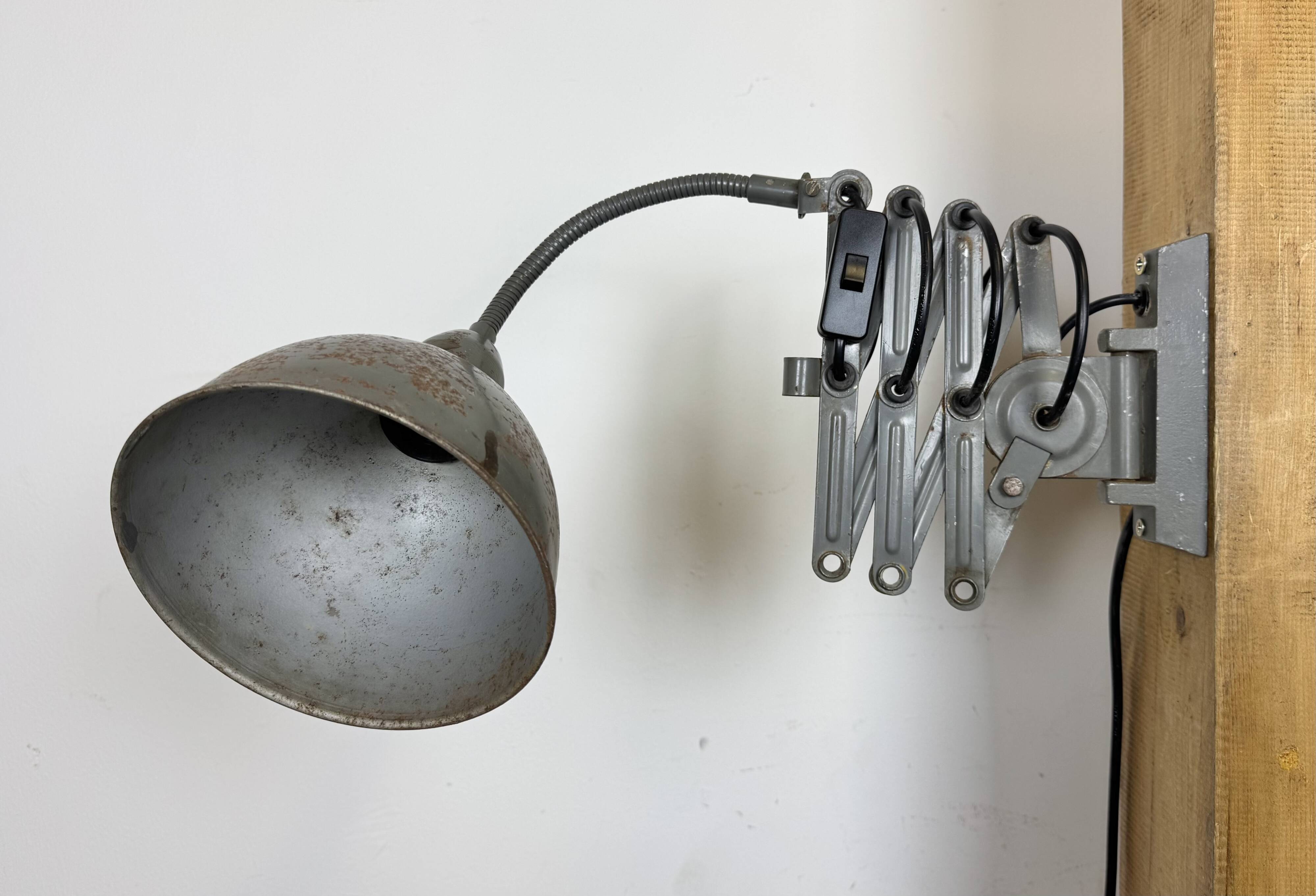 Grey Industrial Scissor Wall Lamp from Elektroinstala, 1960s