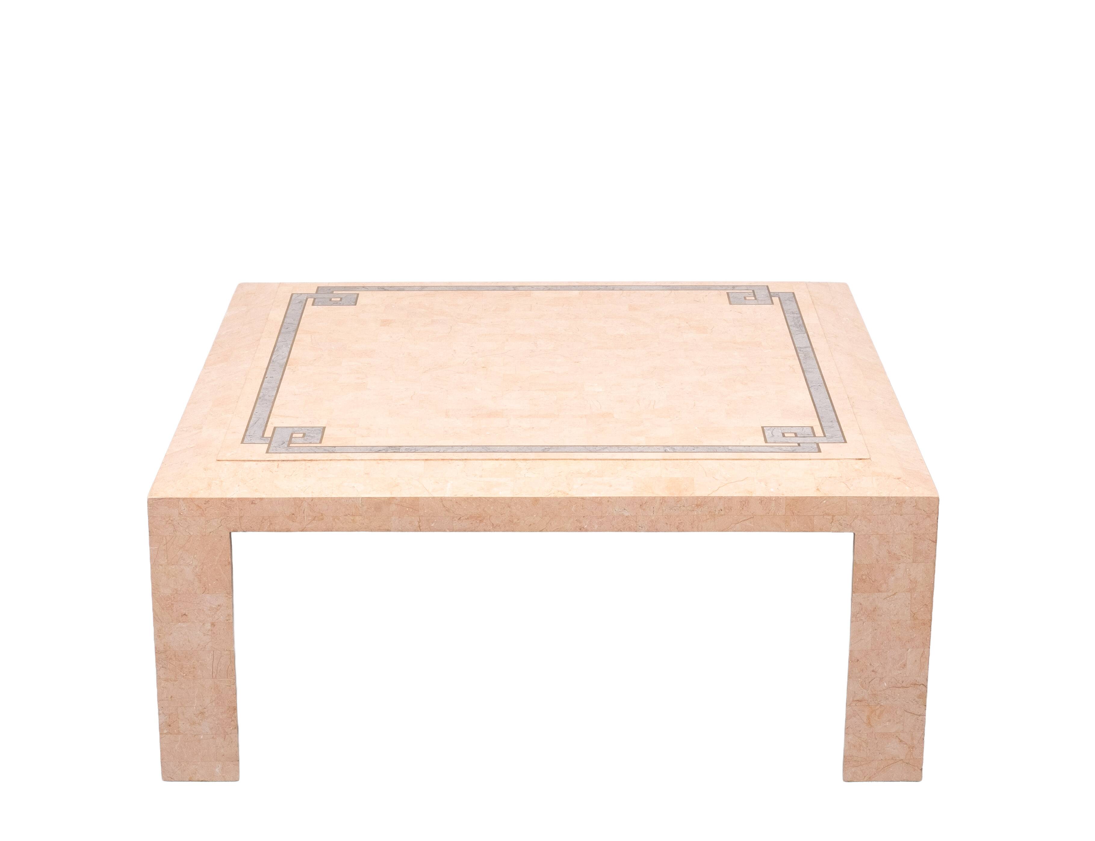 Robert Marcius Pink Tessellated Marble and Brass inlay Coffee table 1970s