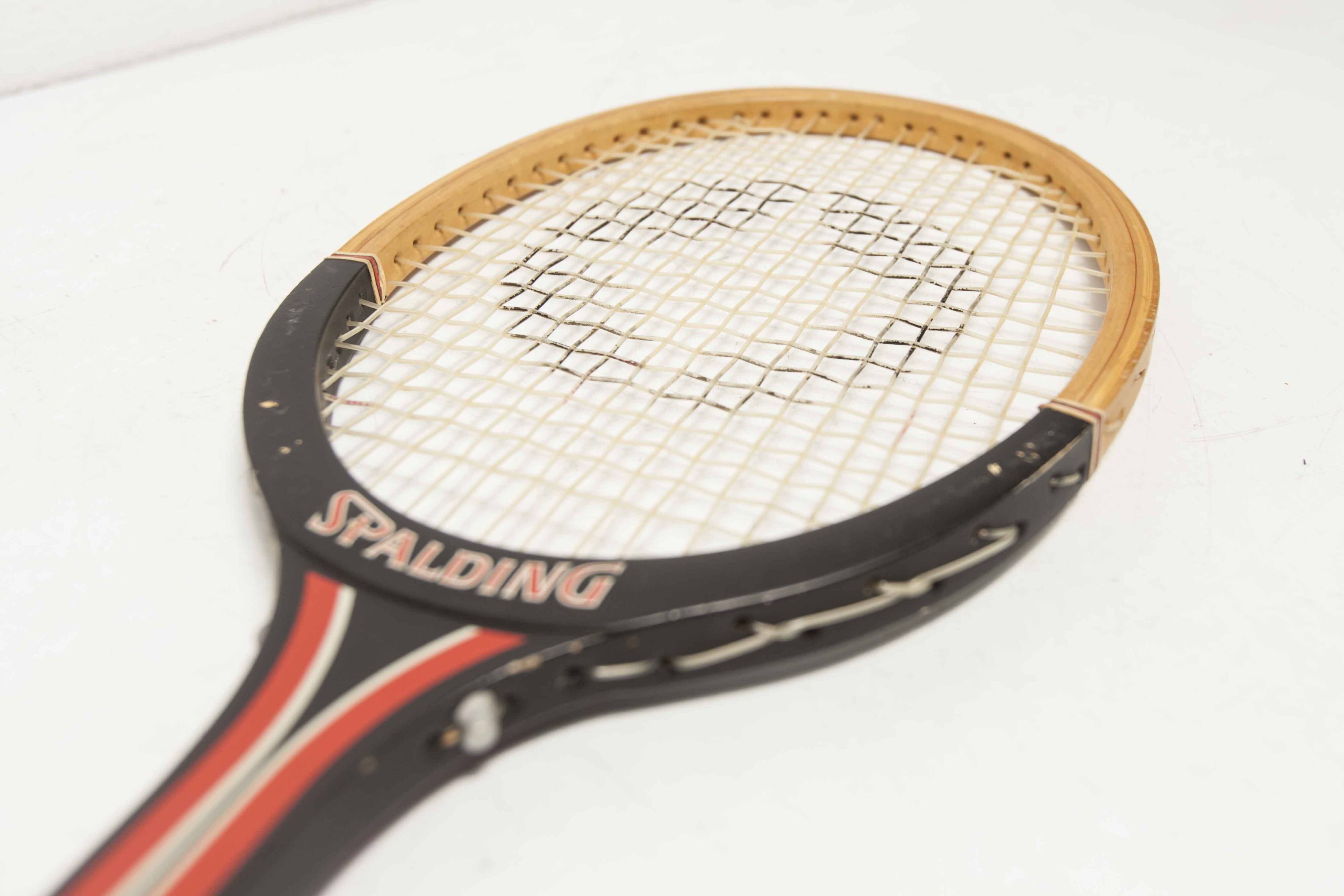 1970 Spalding black and red wooden tennis racket