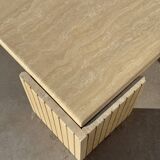 Large designer coffee table in travertine, eye shape, Roche Bobois edition from the 80s