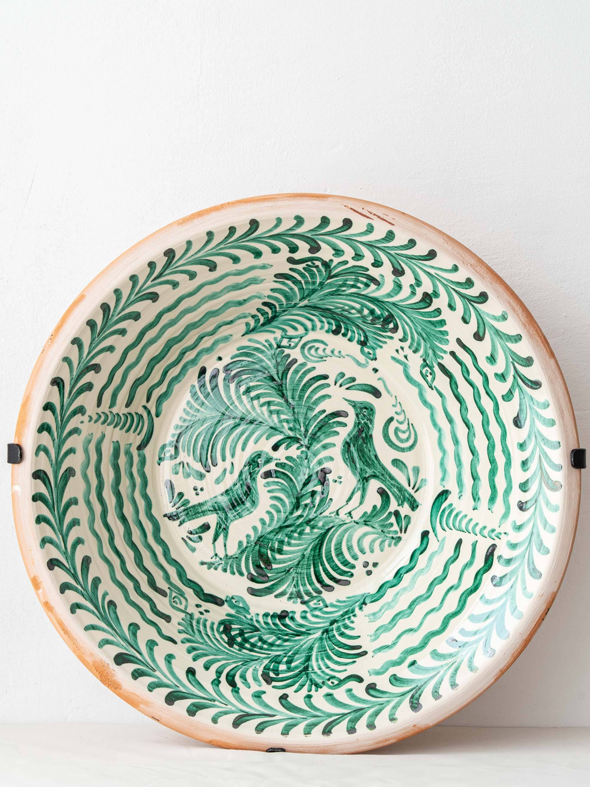 Spanish Revival Lebrillo Ceramic Bowl, Hand-Painted Granada Pottery, Bird