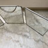 Vintage vertical beveled triptych barber mirror