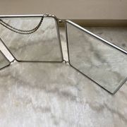 Vintage vertical beveled triptych barber mirror