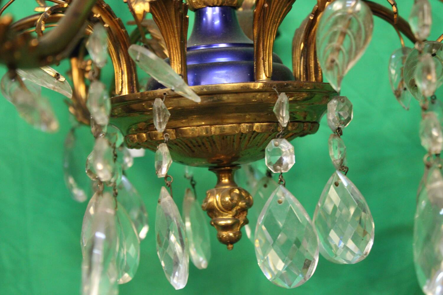 19th-century French gilt bronze chandelier featuring brass flowers and