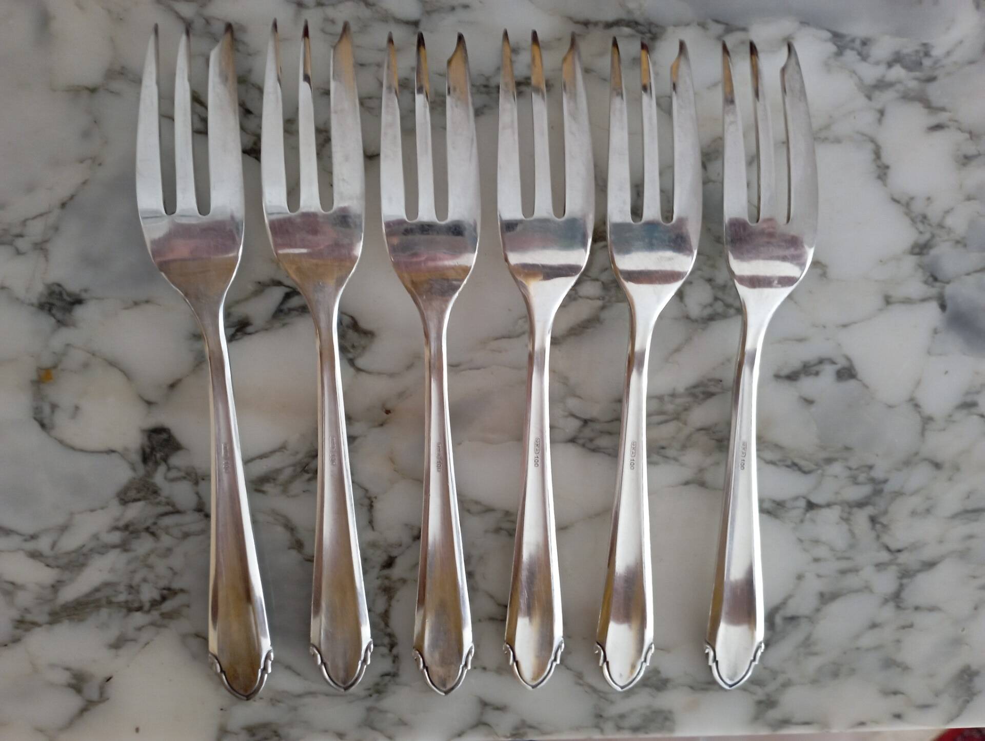 Silver metal dessert forks