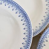 6 vintage Belgian earthenware soup plates with blue marli pattern