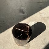 Side table in black petrified wood with light streaks h: 27,5cm d:18,5cm