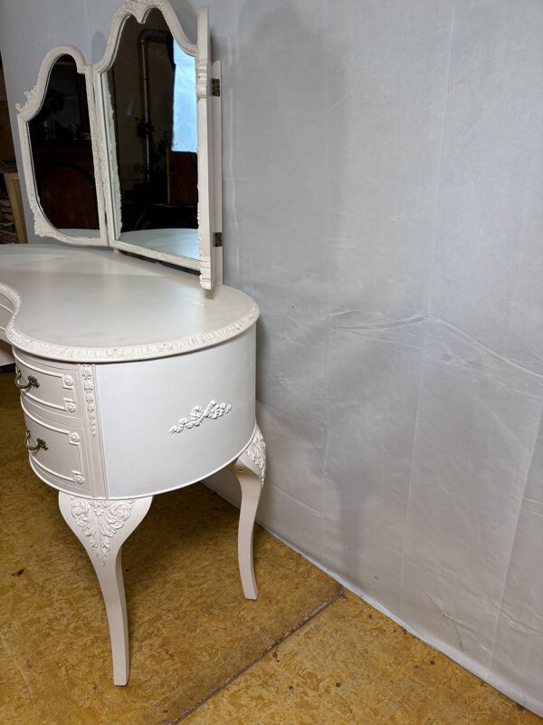 Coiffeuse vintage française de style Louis XV – Coiffeuse à triple miroir