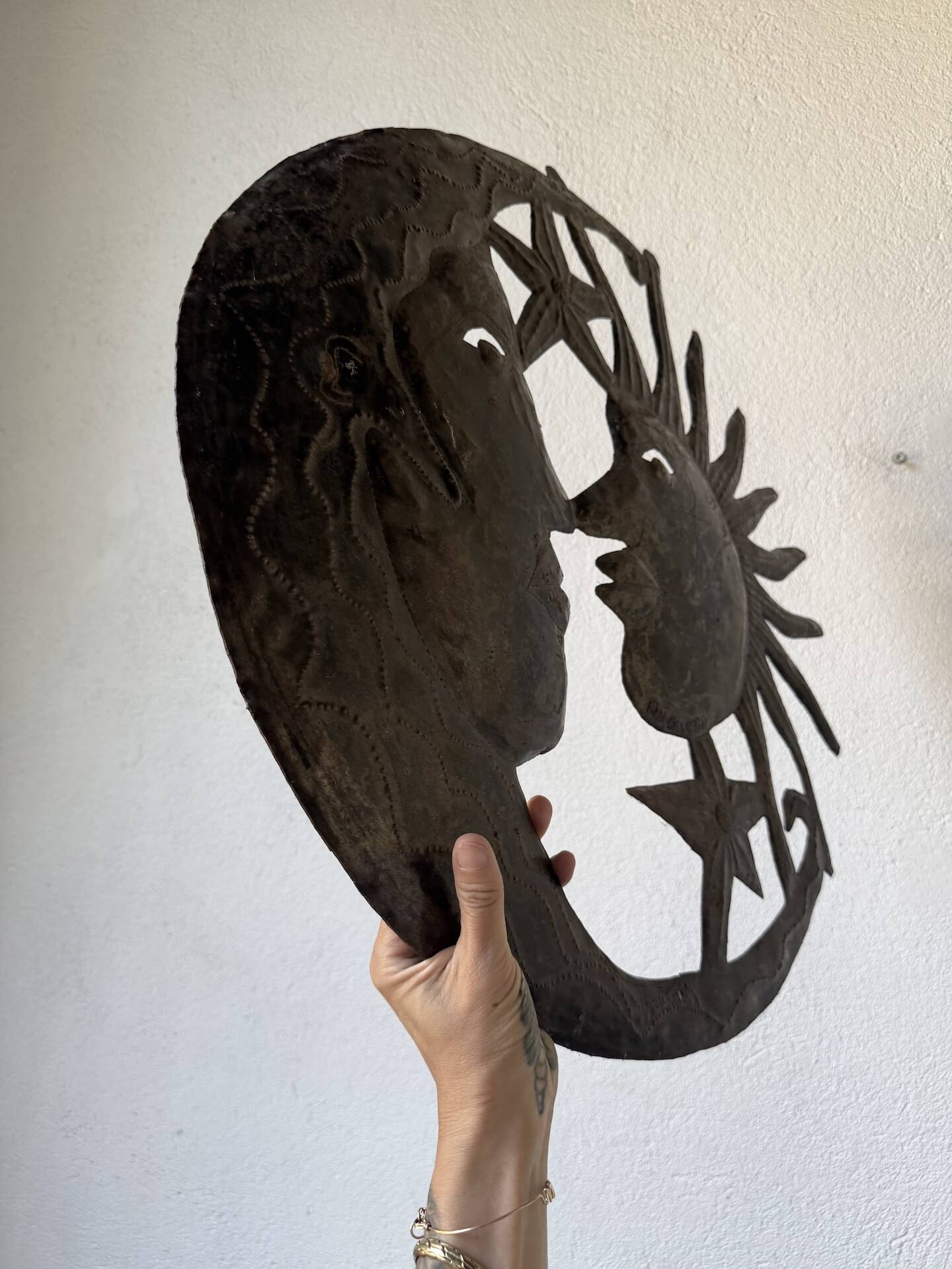 Brutalist metal wall sculpture "sun-moon"