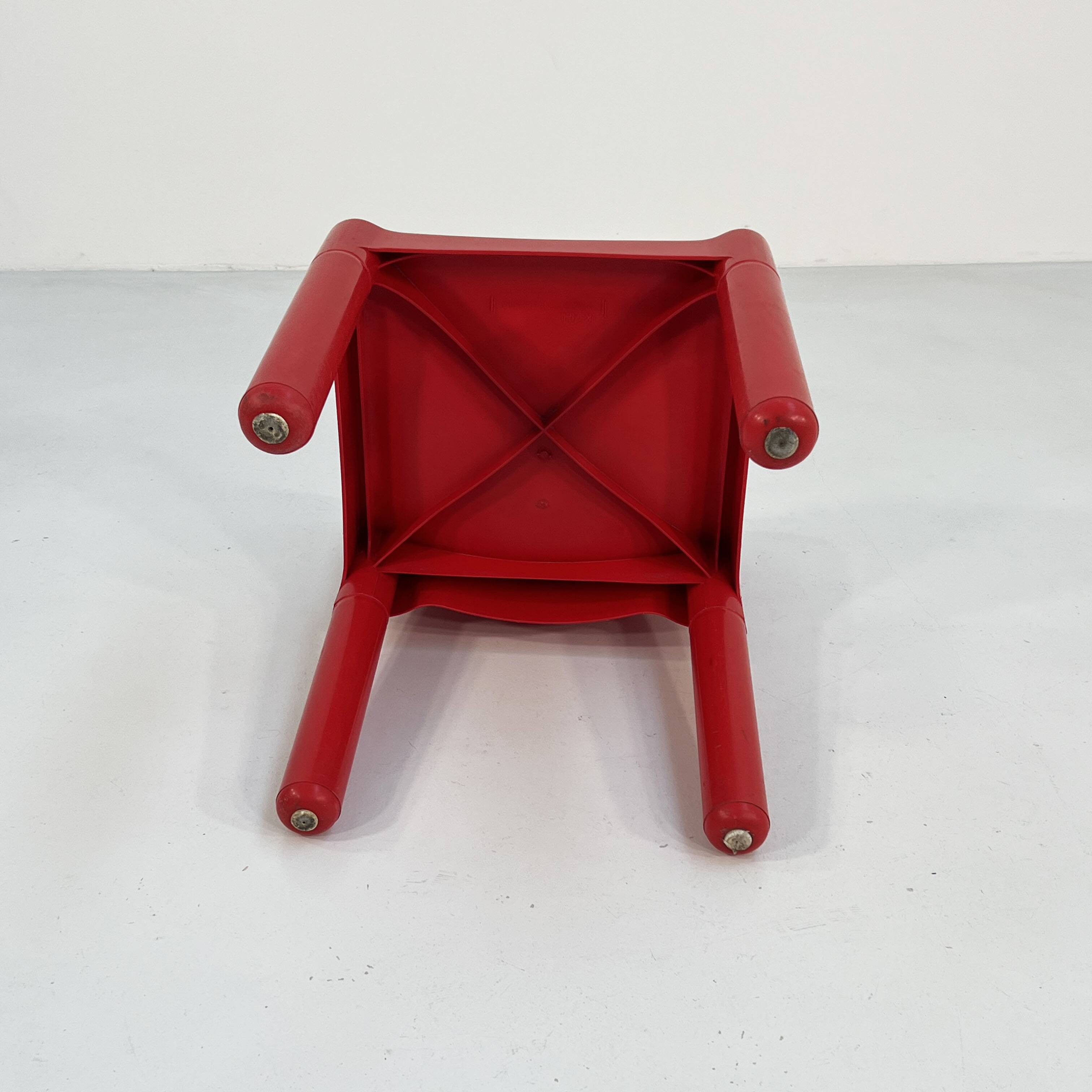 Set of 6 red chairs model 4875 by Carlo Bartoli for Kartell, 1970