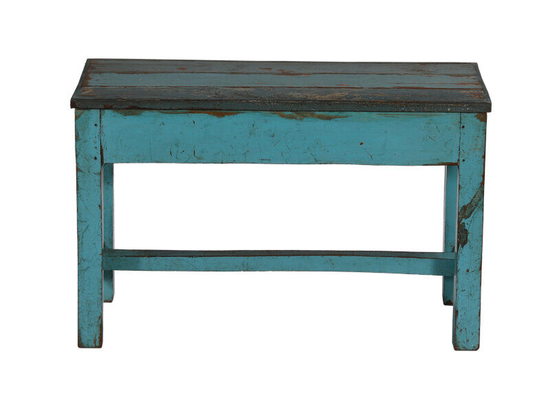 Banc indien bleu bois vieux teck vintage patine et pièce d'origine