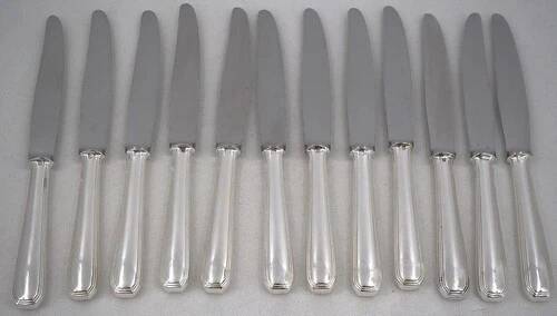 Christofle America 12 dessert, cheese, and side knives, silver-plated metal, 20.2cm