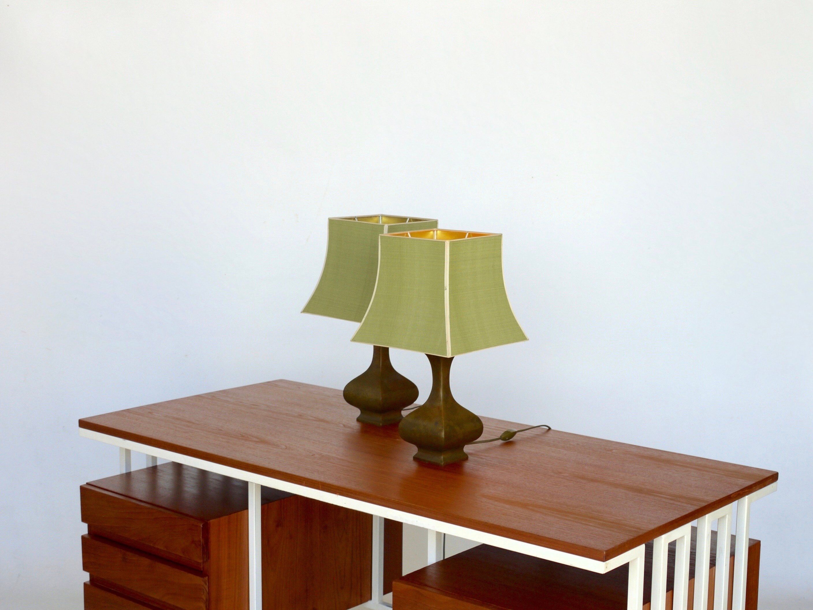 Chinoiserie brass table lamps, 1950s, set of 2