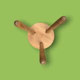 Antique solid wood tripod stool - 1960s