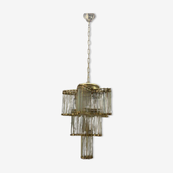 Italian Acrylic Glass Brass Chandelier