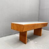 Console basse vintage en bois avec verre opalin, 1960