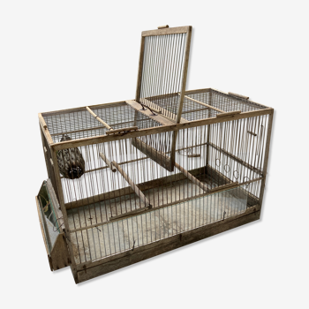 Cage double à oiseaux ancienne en bois et zinc