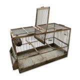 Cage double à oiseaux ancienne en bois et zinc