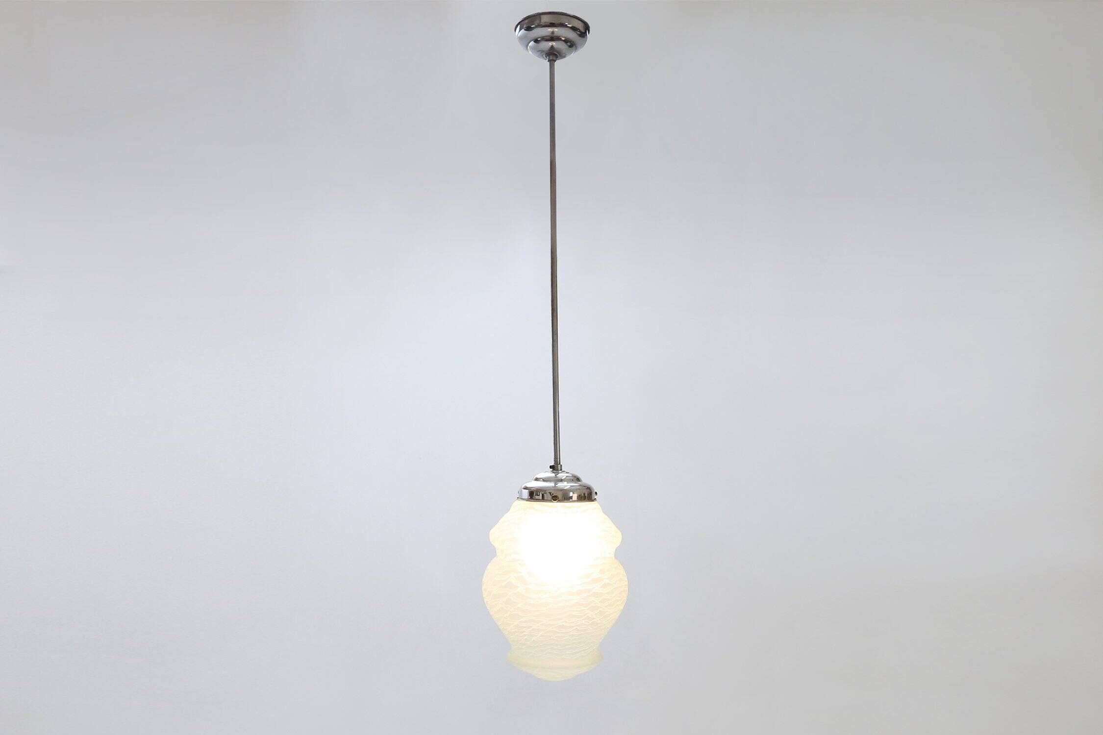 French Art Deco Pendant Lamp with Green Glass Shade, 1940