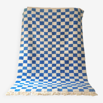 Moroccan blue checkerboard rug. 100% pure wool, handmade. 240x165cm