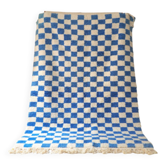 Moroccan blue checkerboard rug. 100% pure wool, handmade. 240x165cm