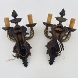 Pair of Satyr wall lights in bronze Napoleon III 19th century