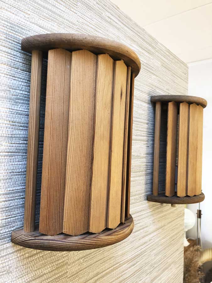 Pair of Scandinavian wooden wall lamps, 1960