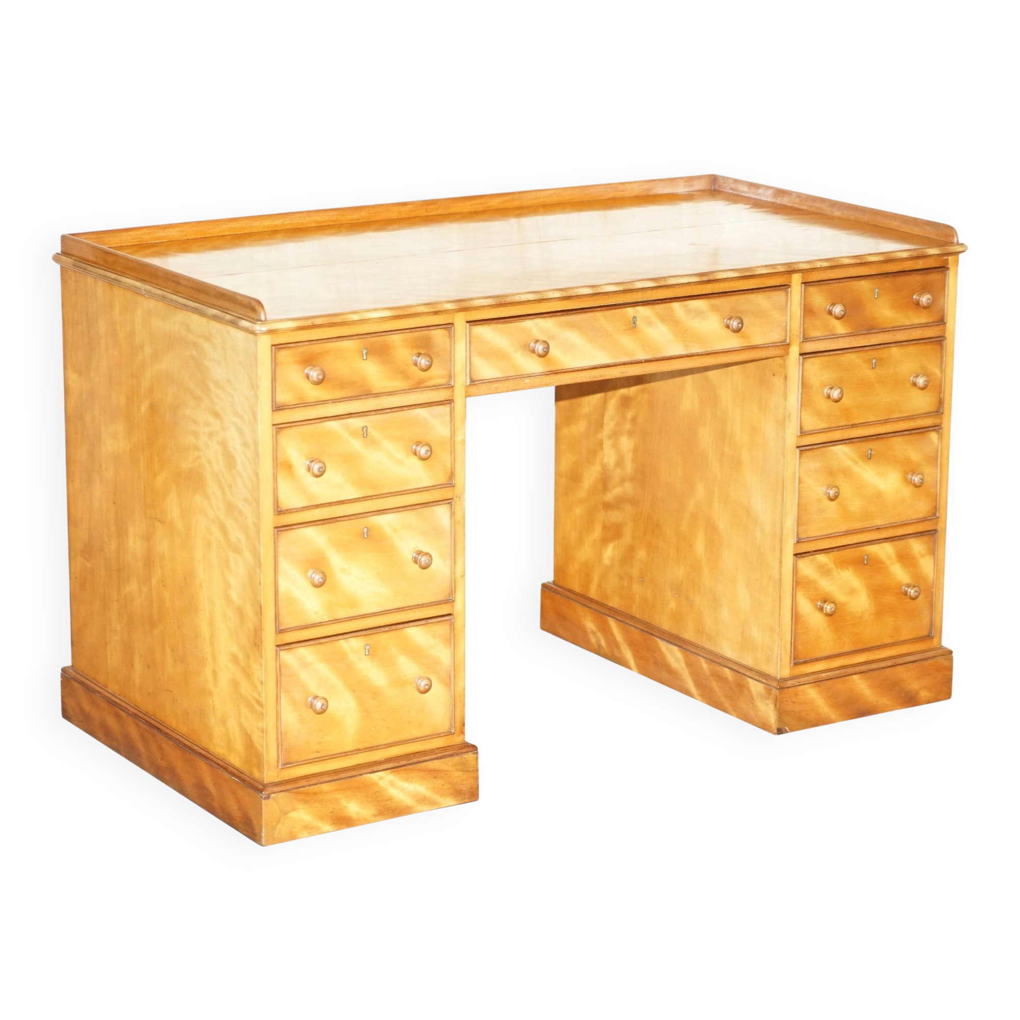 Victorian pedestal desk by Morris & Co circa 1880 in satinwood.