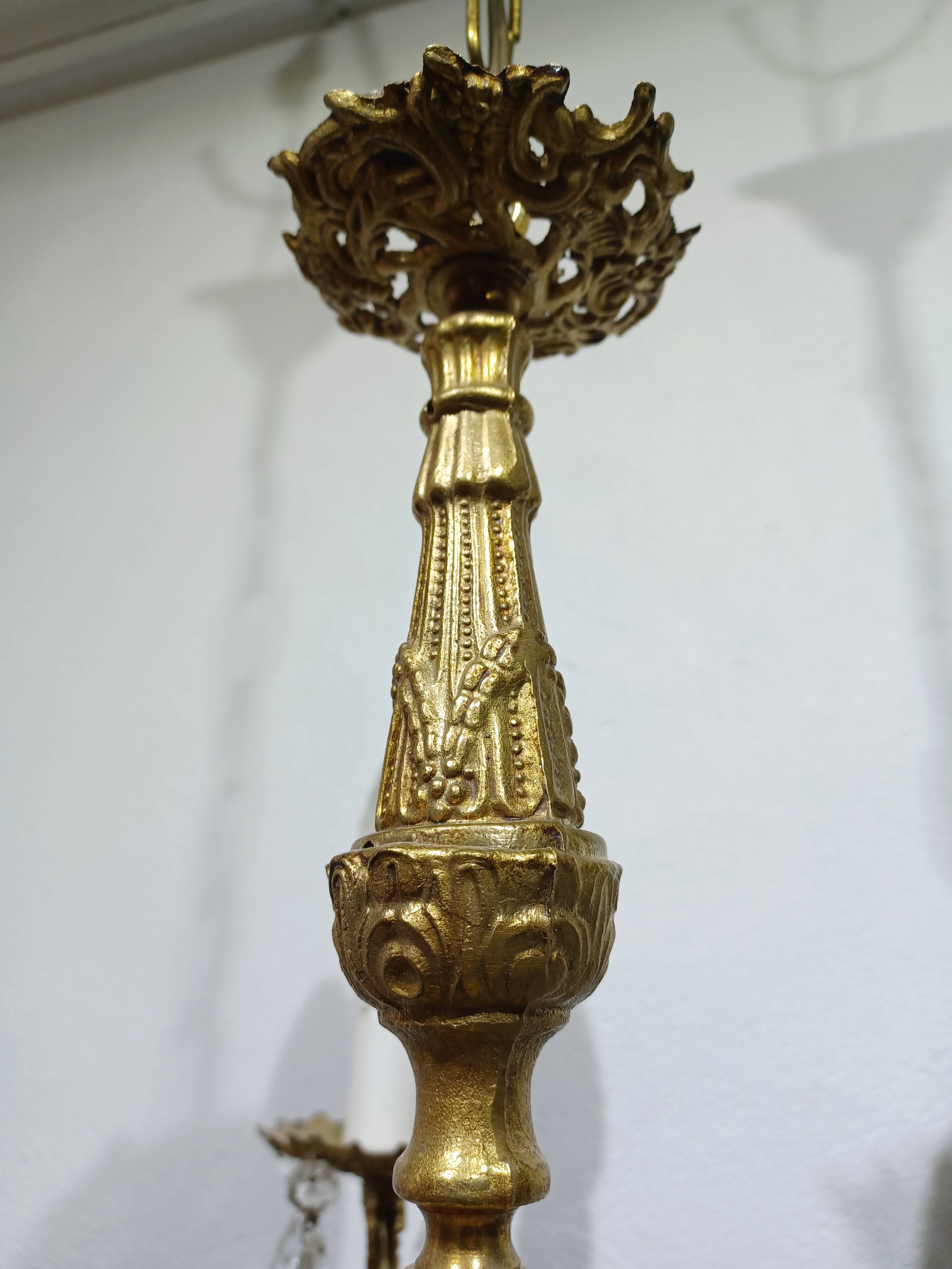 5-light Louis XV bronze and brass chandelier