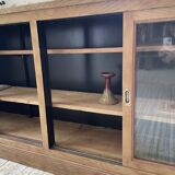 Enfilade meuble de métier chêne portes vitrées