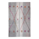 Tapis vintage turc Oushak fait main en laine et coton gris, années 1970